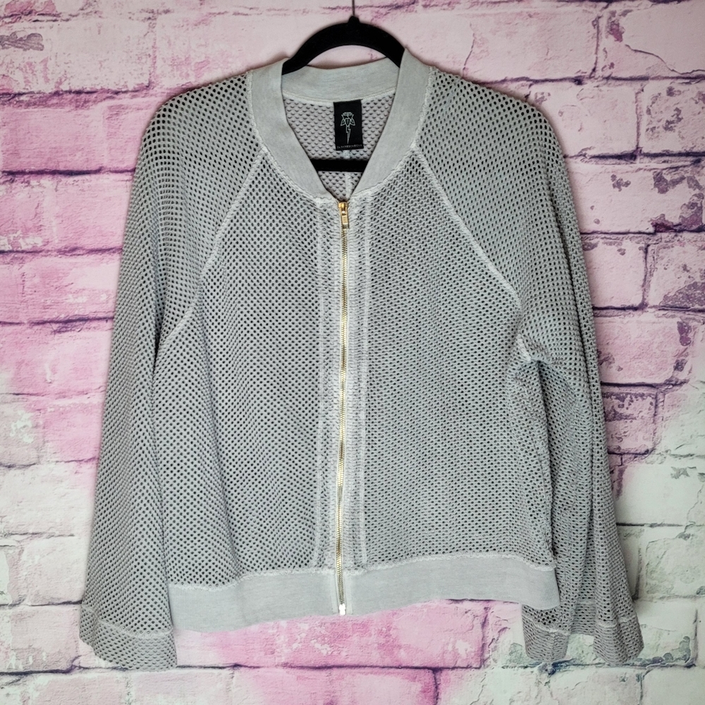 REVOLVE ELECTRIC & ROSE GRAY MESH ZIP FRONT BELL SLEEVE JACKET S